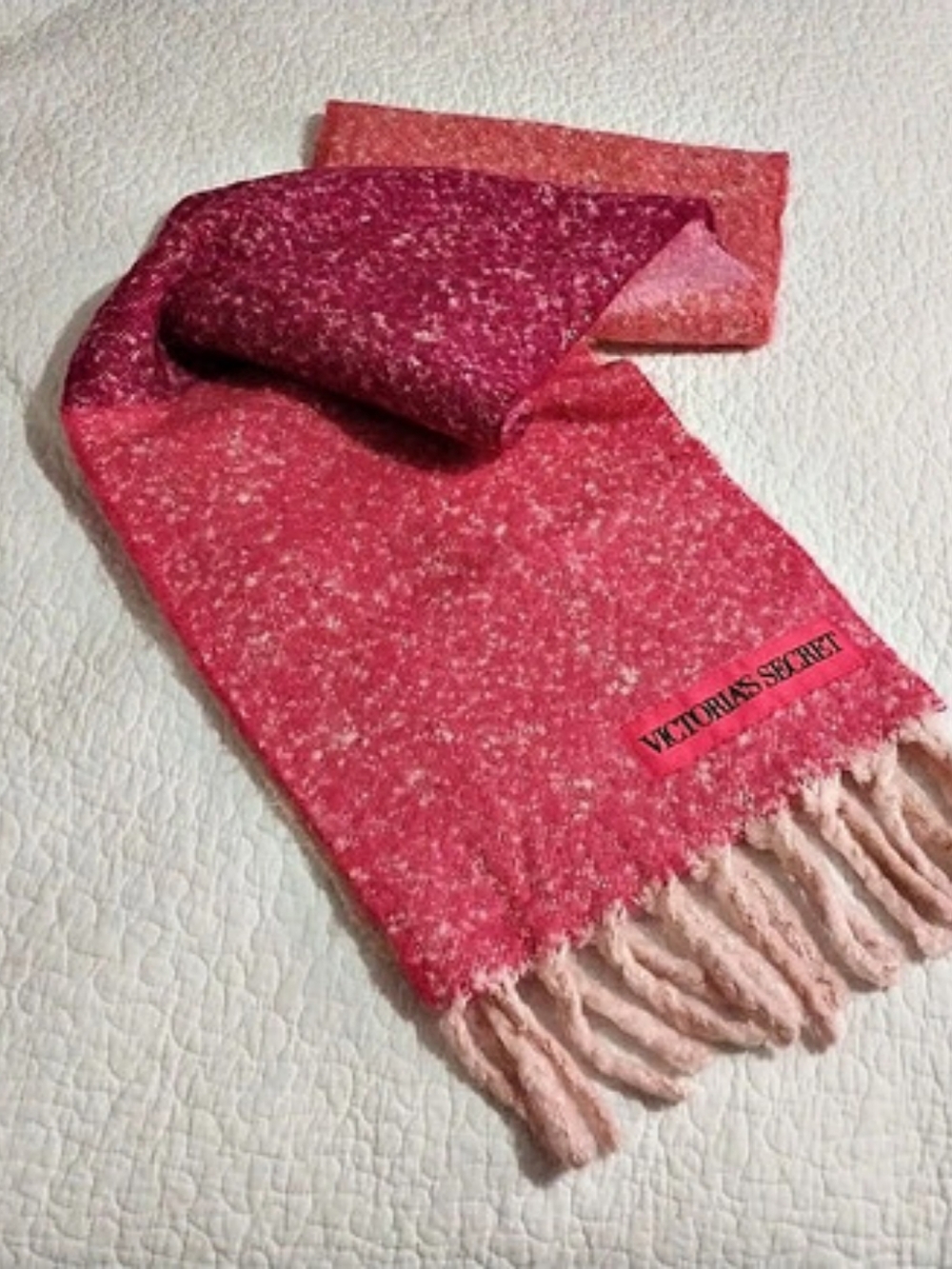 Victoria's Secret Soft Puffy Boucle Pink ColorBlock Scarf Fringe Dolcore